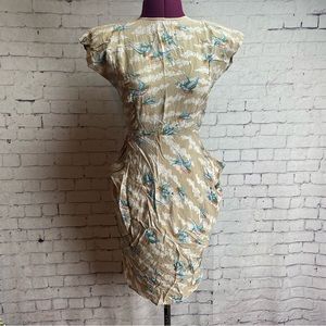 Traffic People size small vintage inspired tan dress with blue birds